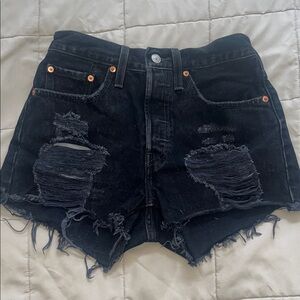 Levi's 501 Black Distressed High Rise Denim Women’s Jean Shorts 26